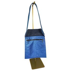 Kurt Geiger Blue Metallic Quirky Pebbled Leather Suede Shoulder Purse Handbag